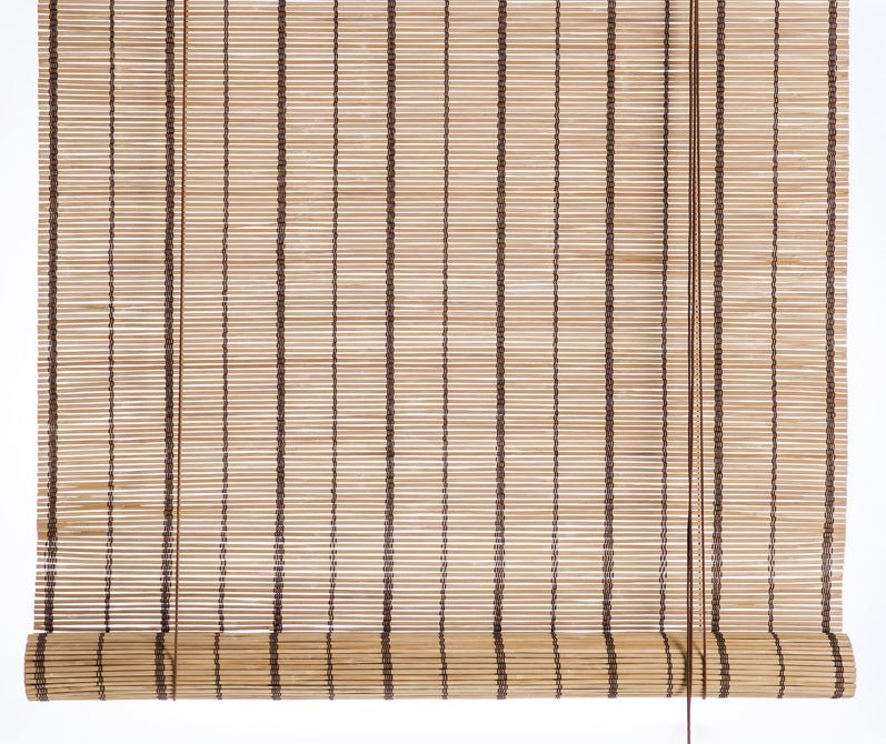Estores enrollables de bambú a rayas marrones