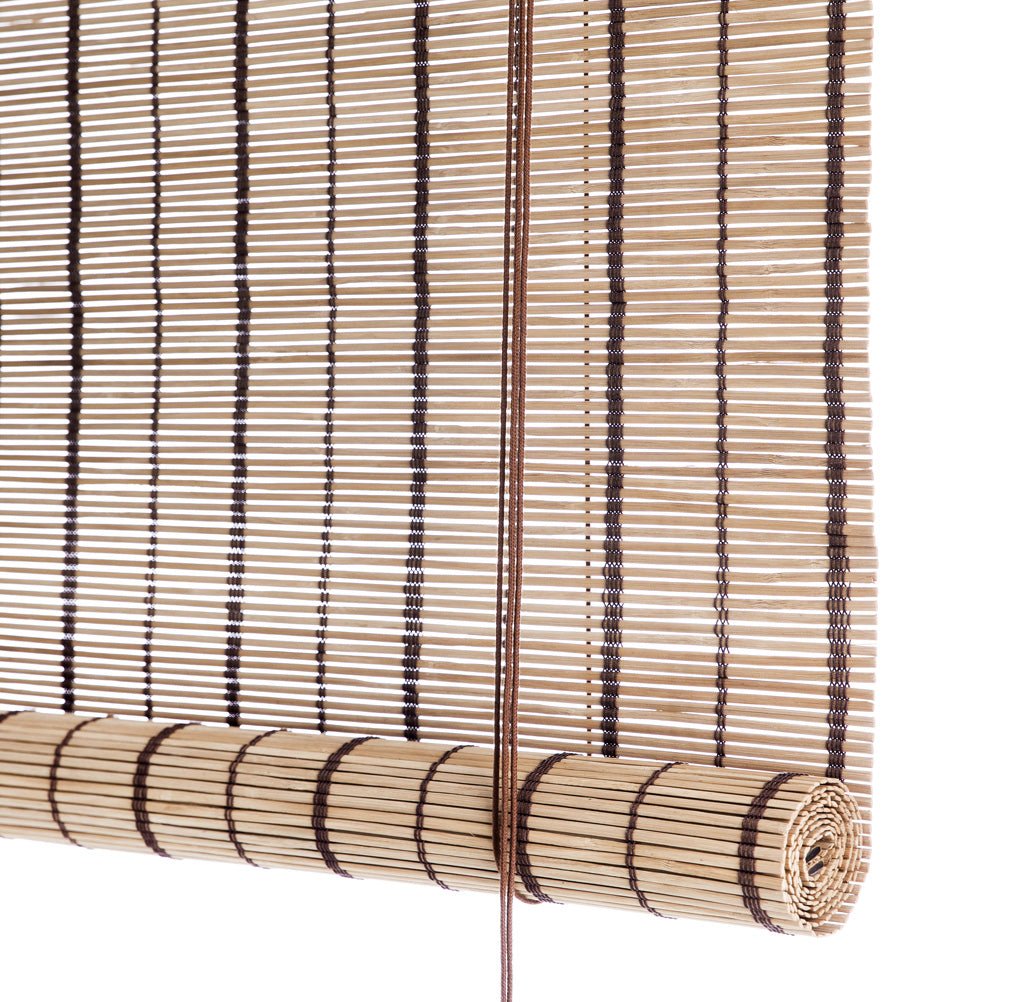 Estores enrollables de bambú a rayas marrones