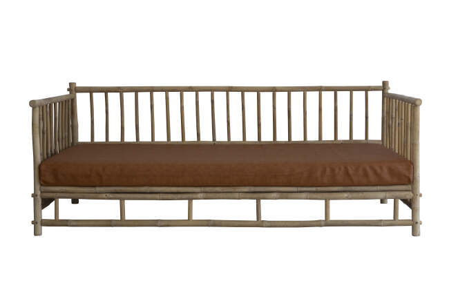 Bamboo Daybed sofa with leather cushion in stock.