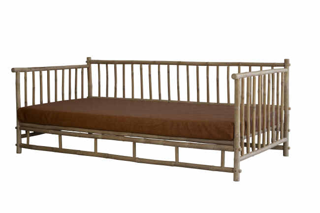 Bamboo Daybed sofa with leather cushion in stock.