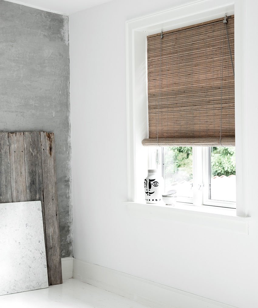 Grey stain privacy bamboo roller blinds