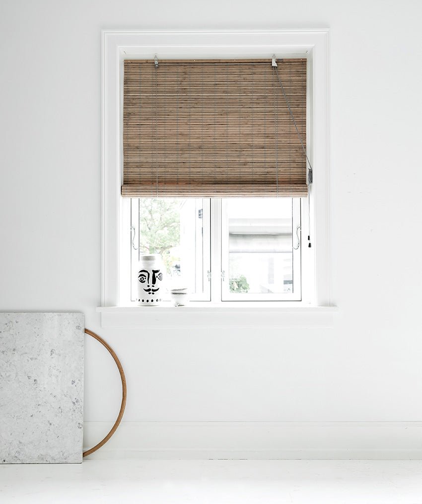 Grey stain privacy bamboo roller blinds