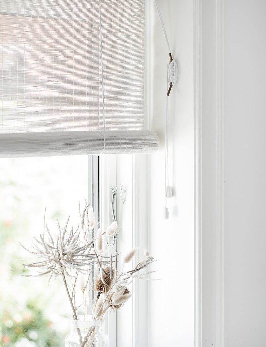 White fine bamboo roller blinds