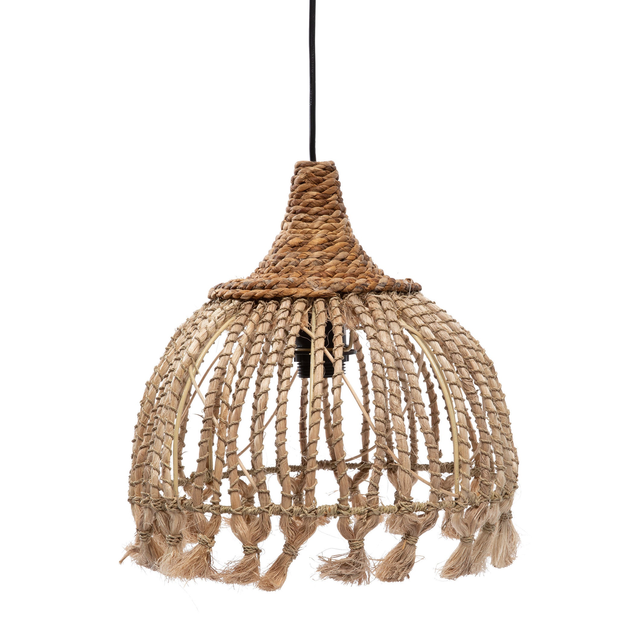 Abaca Tassel Hanging Lamp - Natural - S