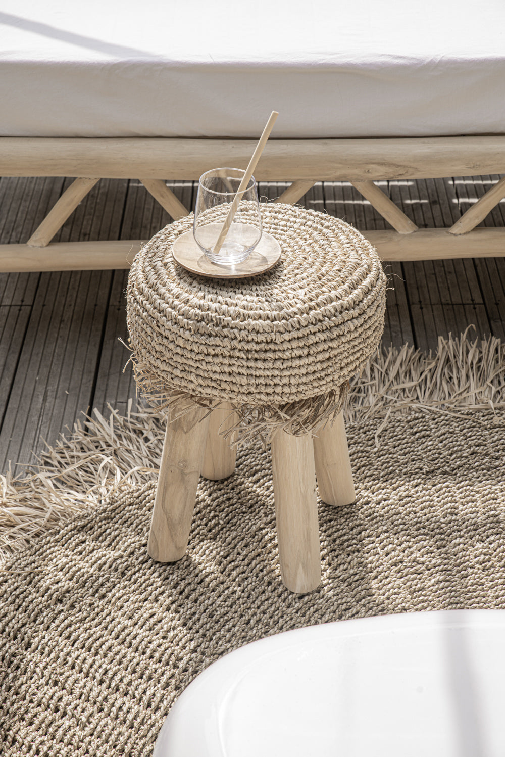 Raffia fringed rug - natural - 100