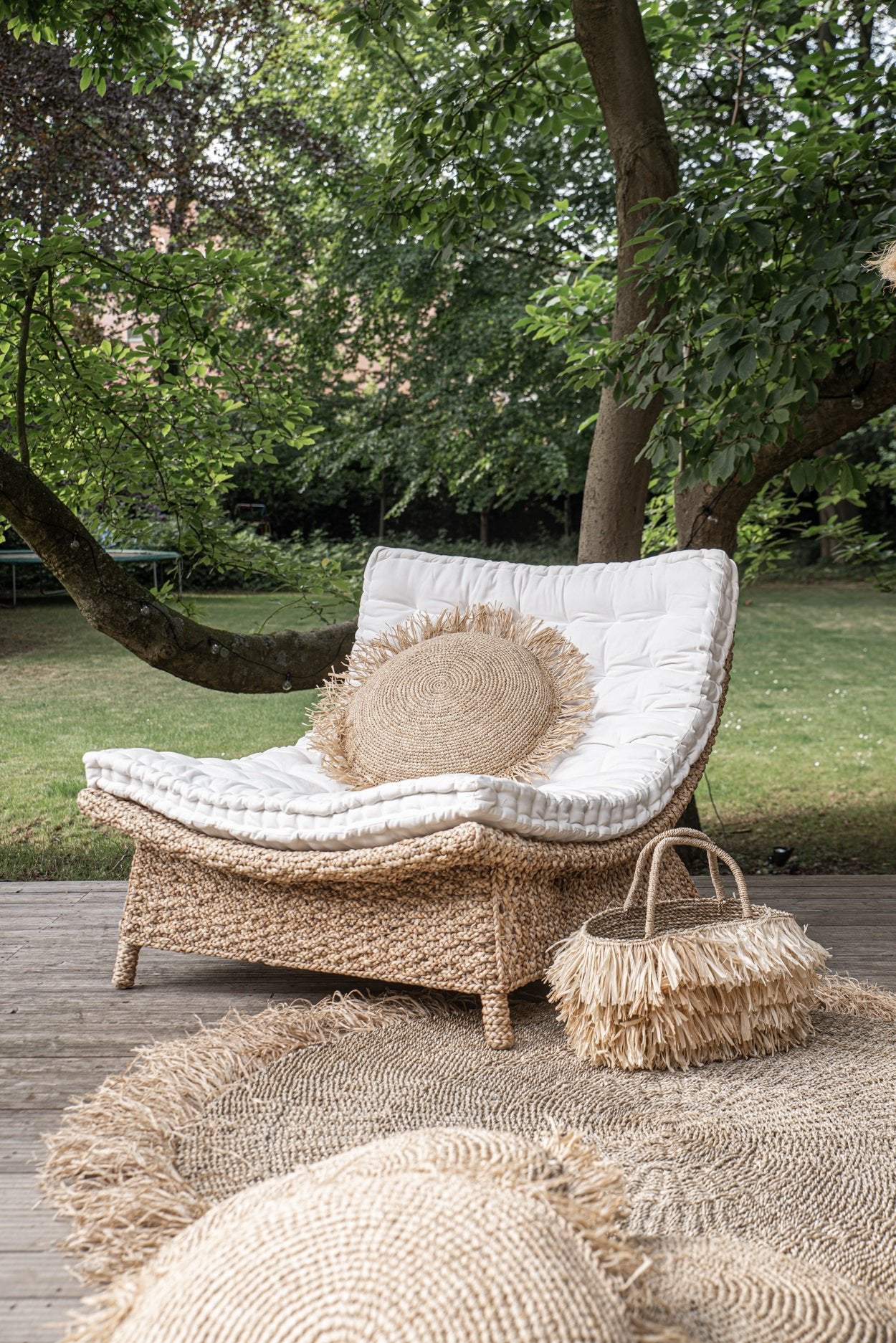 Raffia fringed rug - natural - 100