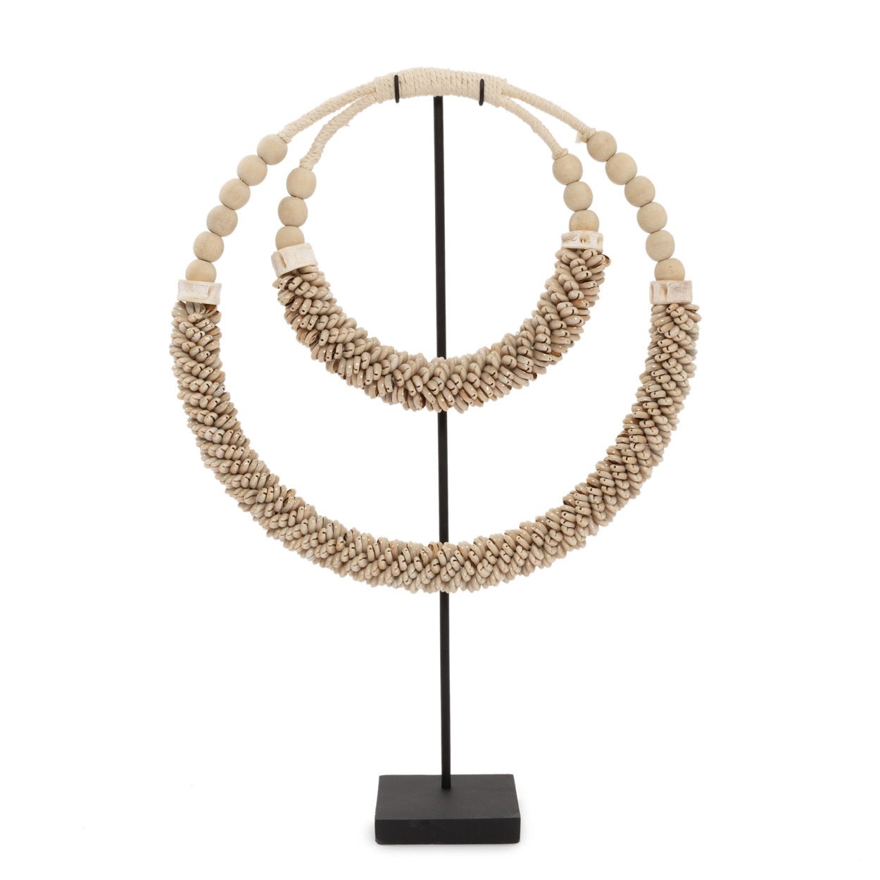 Double necklace with shells on stand - natural