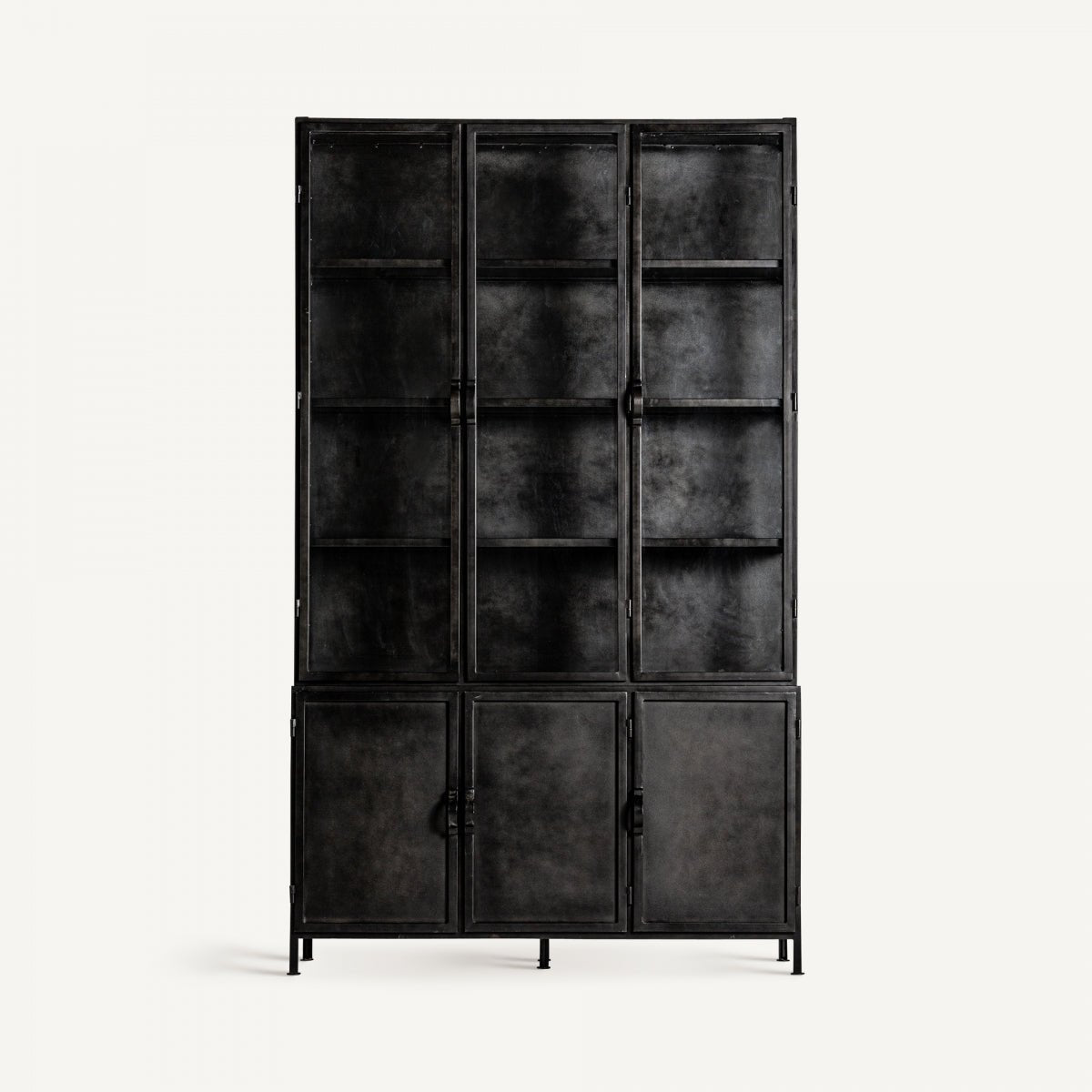 Liven display cabinet, black color, industrial style. Made of iron, combined with crystal.