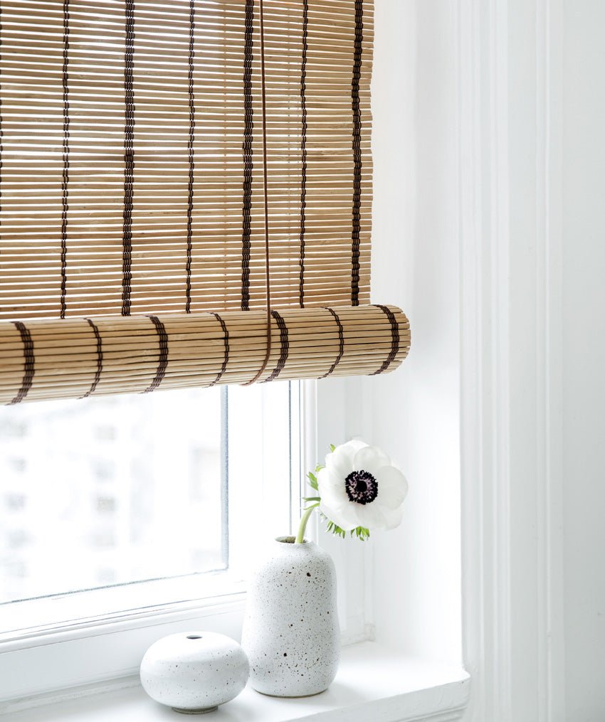 Brown striped bamboo roller blinds