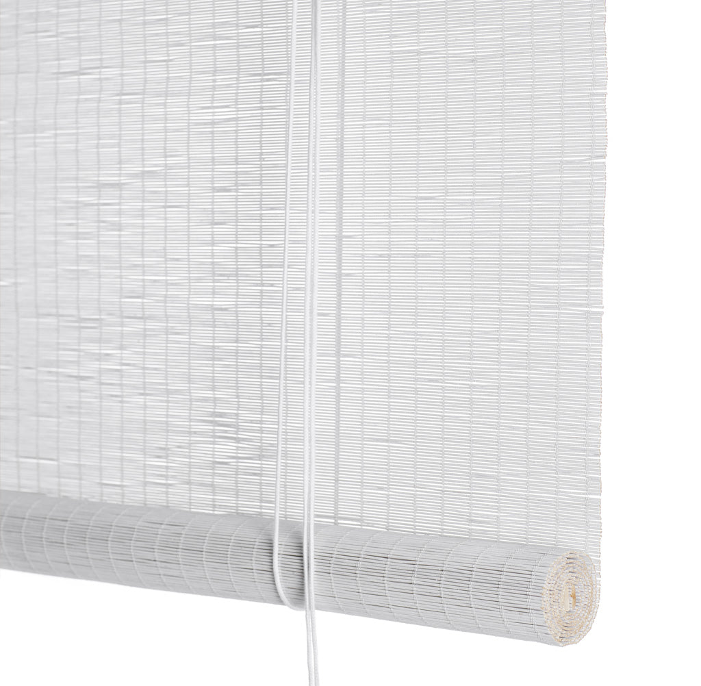 White fine bamboo roller blinds