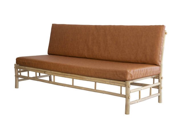 Bamboo sofa for 3 people with leather cushions