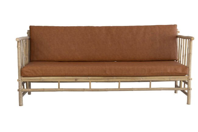 Bambus sofa 3 personers med læder hynder