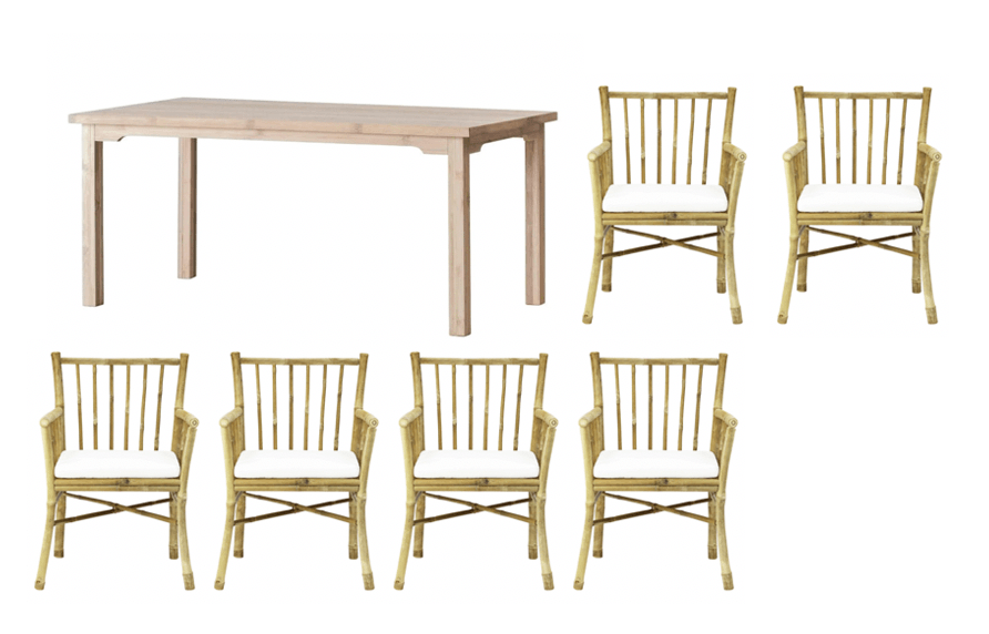 45% OFF: Bamboo dining table, 6 dining table chairs & rain cover