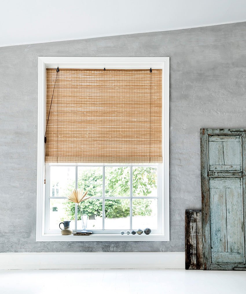 Brown privacy bamboo roller blinds