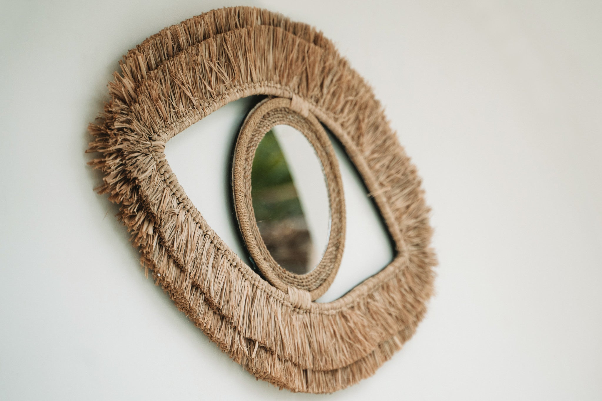 Raffia Eye Mirror - Natural - M