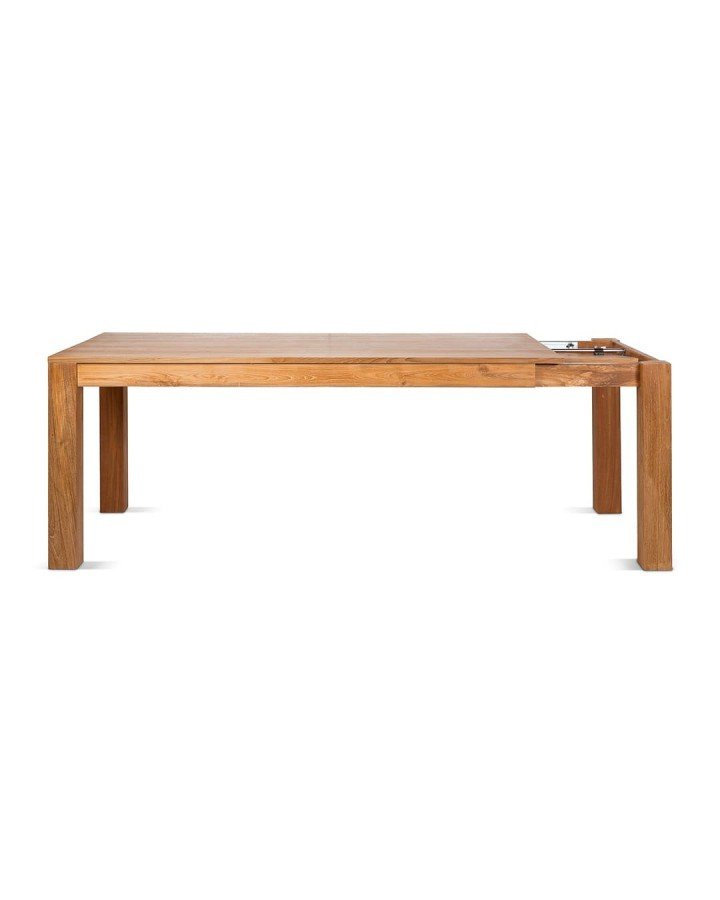 Extendable dining table in untreated solid regenerated teak 180 (260) x 90 cm