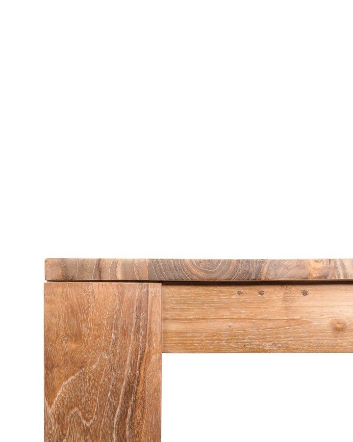 Udtrækkeligt spisebord i ubehandlet massiv regenereret teak 180 (260) x 90 cm
